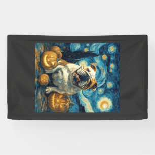 Cute English Bulldog Dog Halloween Jack O Lantern Banner