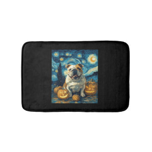 Cute English Bulldog Dog Halloween Jack O Lantern Bath Mat