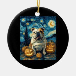 Cute English Bulldog Dog Halloween Jack O Lantern Ceramic Tree Decoration