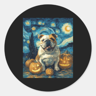 Cute English Bulldog Dog Halloween Jack O Lantern Classic Round Sticker