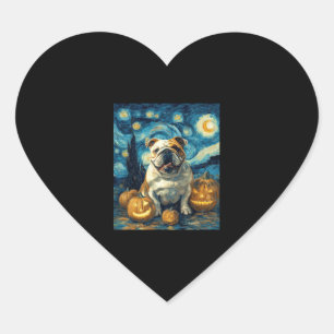 Cute English Bulldog Dog Halloween Jack O Lantern Heart Sticker