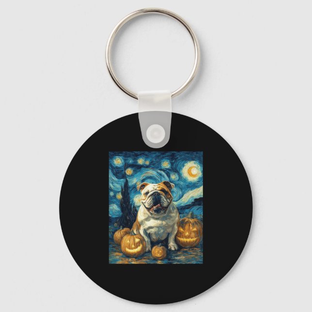 Cute English Bulldog Dog Halloween Jack O Lantern  Key Ring (Front)