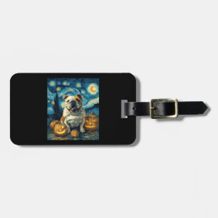 Cute English Bulldog Dog Halloween Jack O Lantern Luggage Tag