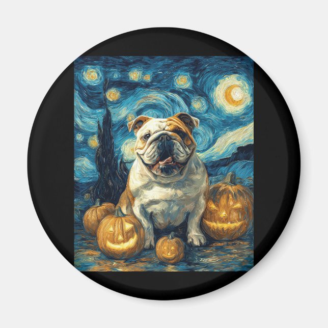 Cute English Bulldog Dog Halloween Jack O Lantern  Magnet (Front)
