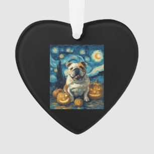 Cute English Bulldog Dog Halloween Jack O Lantern Ornament