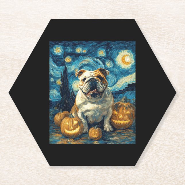 Cute English Bulldog Dog Halloween Jack O Lantern  Paper Coaster (Front)