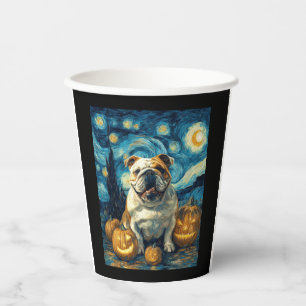 Cute English Bulldog Dog Halloween Jack O Lantern Paper Cups