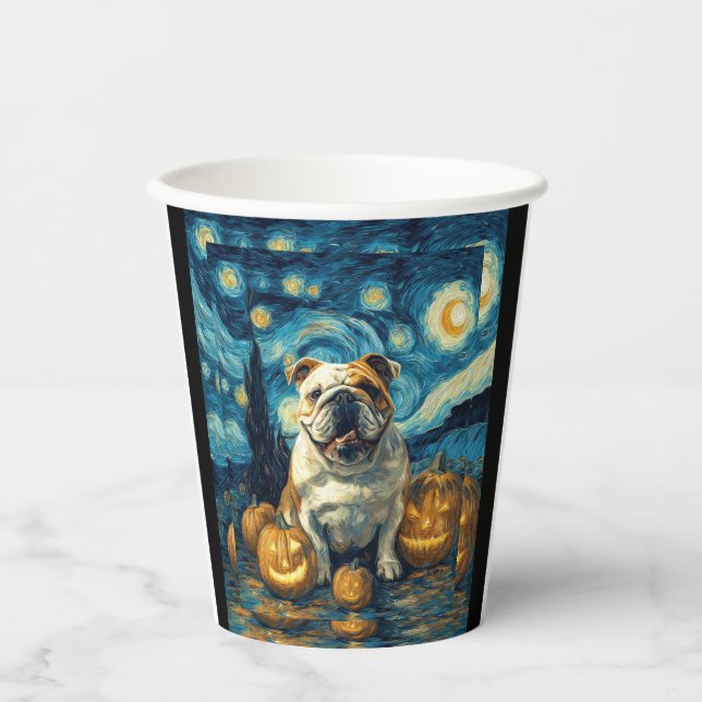 Cute English Bulldog Dog Halloween Jack O Lantern  Paper Cups (Front)