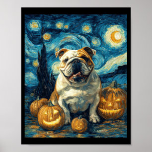 Cute English Bulldog Dog Halloween Jack O Lantern  Poster
