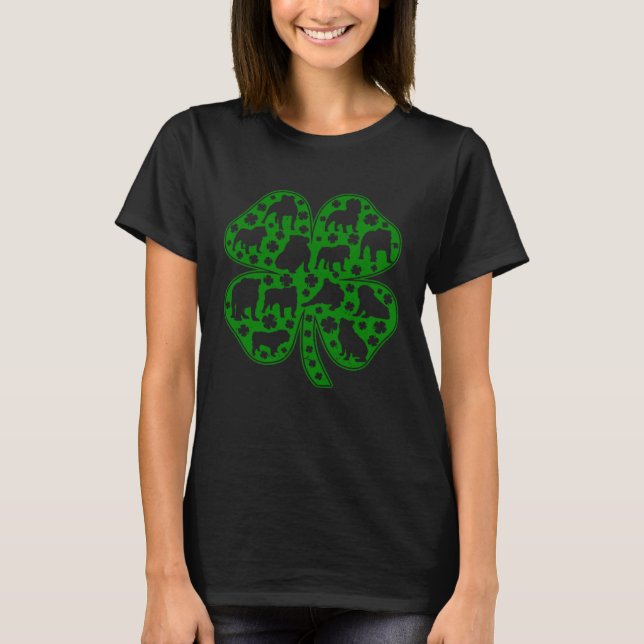 Cute English Bulldog Dog Shamrock C Saint Patricks T-Shirt (Front)