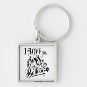Cute English Bulldog - I Love My Bulldog Puppy Dog Key Ring