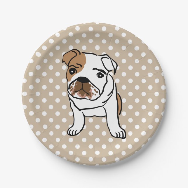 Cute English Bulldog Illustration Paper Plate (Front)