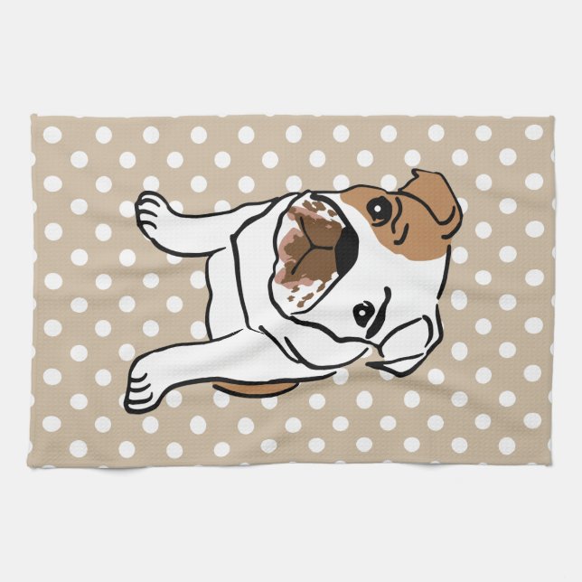 Cute English Bulldog Illustration Tea Towel (Horizontal)