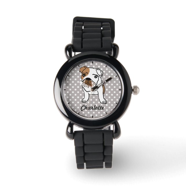 Cute English Bulldog Illustration Watch (Front)