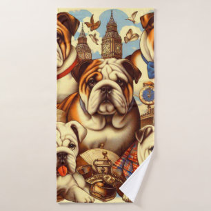 Cute English Bulldog Painting Bath Towel