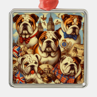 Cute English Bulldog Painting Metal Tree Decoration
