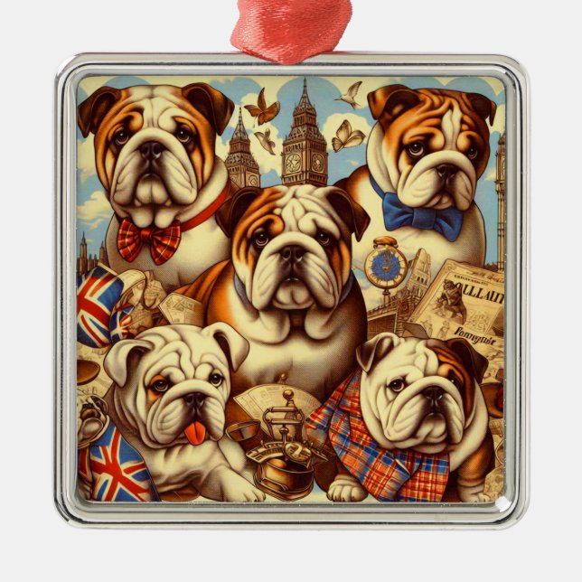 Cute English Bulldog Painting Metal Tree Decoration (Front)