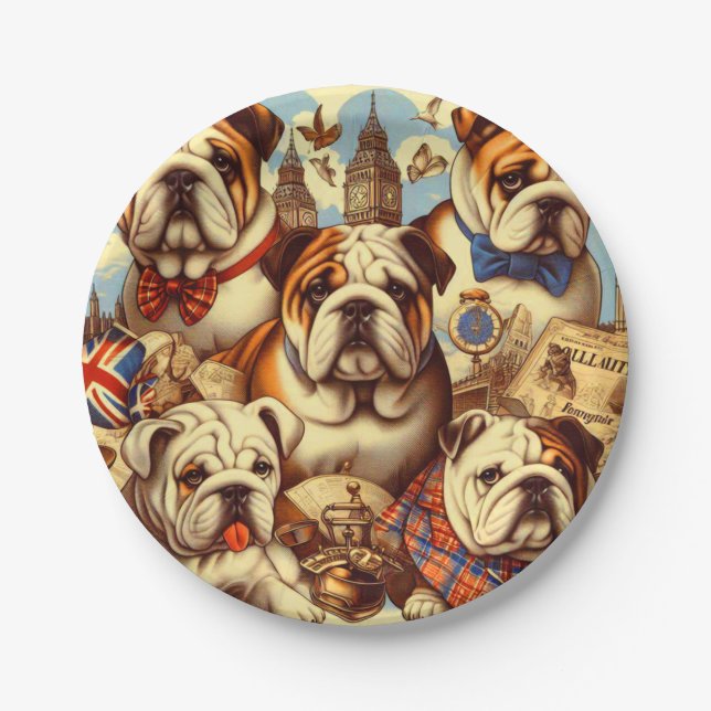 Cute English Bulldog Painting Paper Plate (Front)