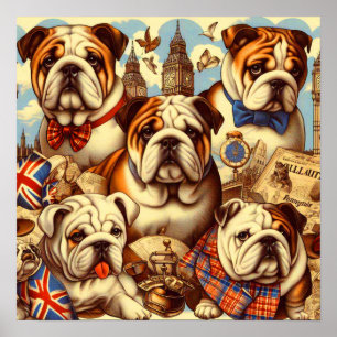 Cute English Bulldog Painting Poster