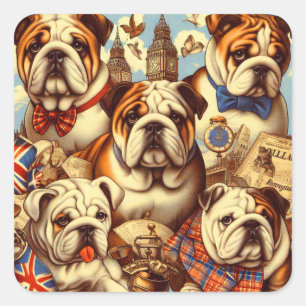 Cute English Bulldog Painting Square Sticker