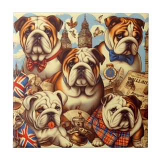 Cute English Bulldog Painting Tile