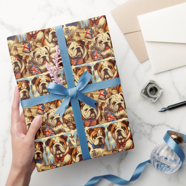 Cute English Bulldog Painting Wrapping Paper (Gifting)
