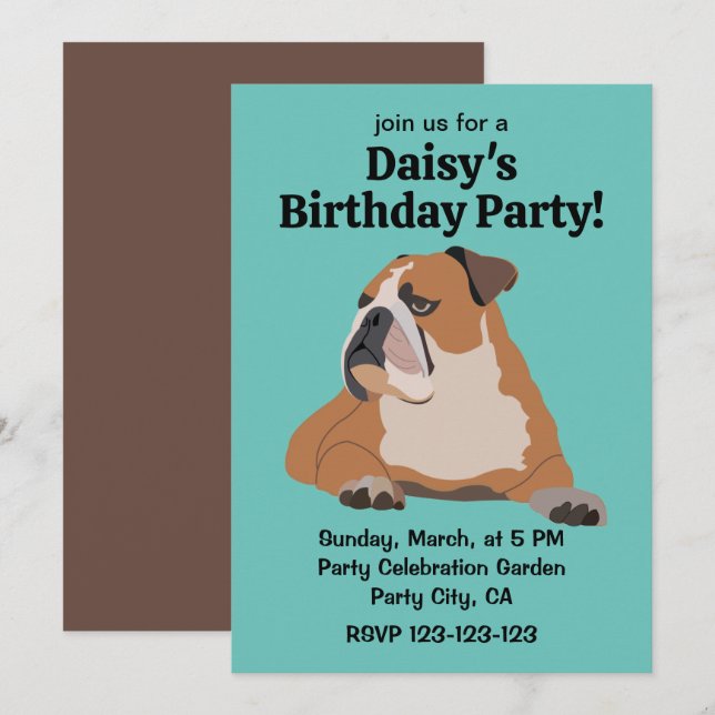 Cute English Bulldog Pet Birthday  Invitation (Front/Back)