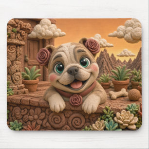 Cute English Bulldog Puppy, Baby Dog Mouse Mat