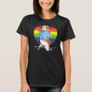 Cute English Bulldog Skateboarder Rainbow Heart Sk T-Shirt