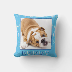 Cute English Bulldog Snowflake Christmas Dog Photo Cushion