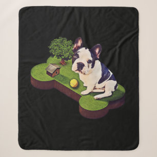 Cute English Bulldog Tennis Ball Sherpa Blanket
