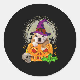 Cute English Bulldog Witch Pumpkin Halloween Dog Classic Round Sticker