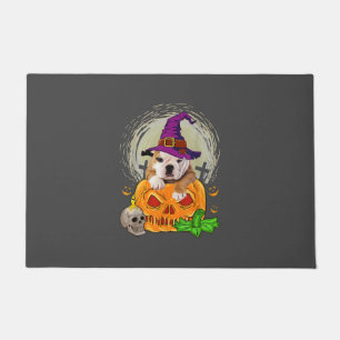 Cute English Bulldog Witch Pumpkin Halloween Dog Doormat