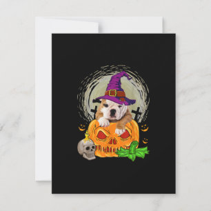 Cute English Bulldog Witch Pumpkin Halloween Dog Thank You Card