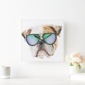 Cute english bulldog with sunglasses, Funny puppy Square Wall Clock (Home)