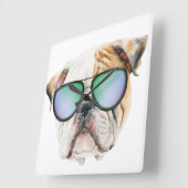 Cute english bulldog with sunglasses, Funny puppy Square Wall Clock (Angle)