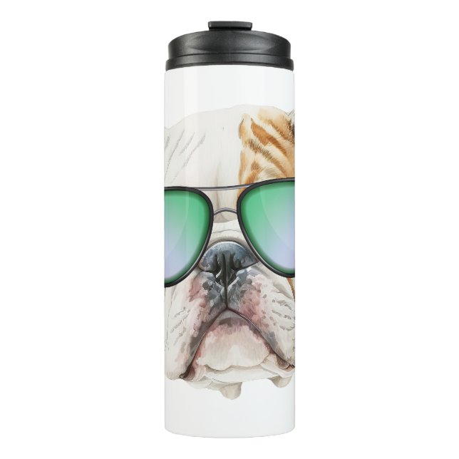 Cute english bulldog with sunglasses, Funny puppy Thermal Tumbler (Front)