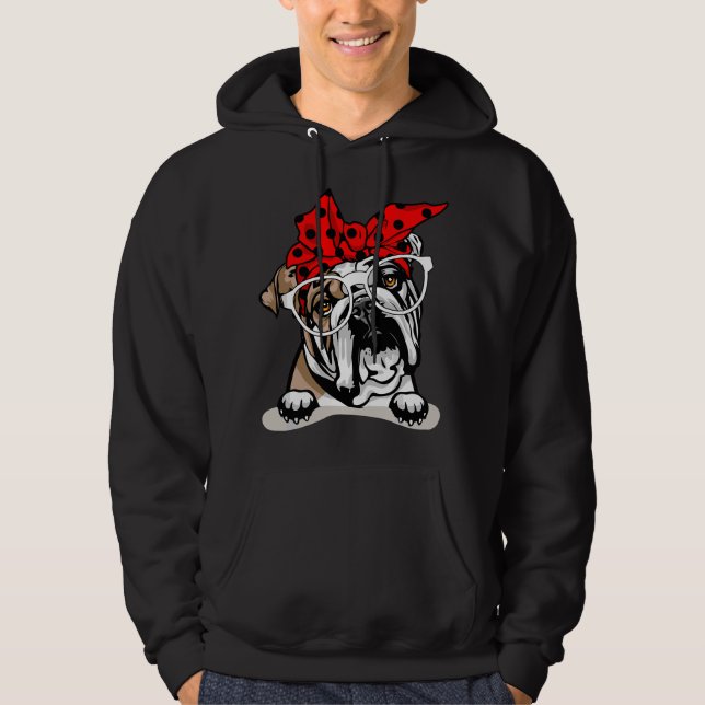 Cute English Bulldog Xmas Red Plaid Headband And G Hoodie (Front)