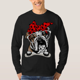 Cute English Bulldog Xmas Red Plaid Headband And G T-Shirt
