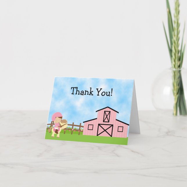 Cute English Horseback Riding Girl Thank You Cards (Front)