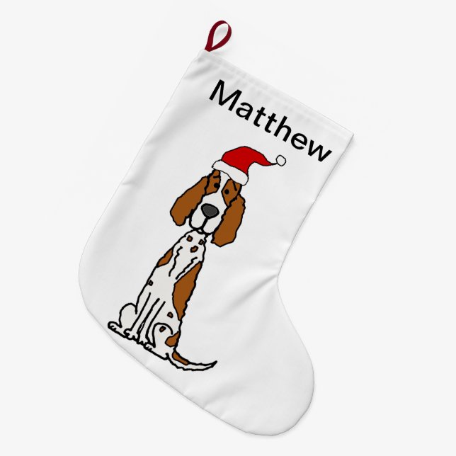 Cute English Setter Puppy Dog Christmas Large Christmas Stocking (Front (Hanging))