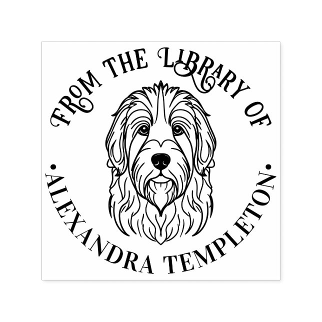 Cute English Sheepdog Head Library Book Name Self-inking Stamp (Design)