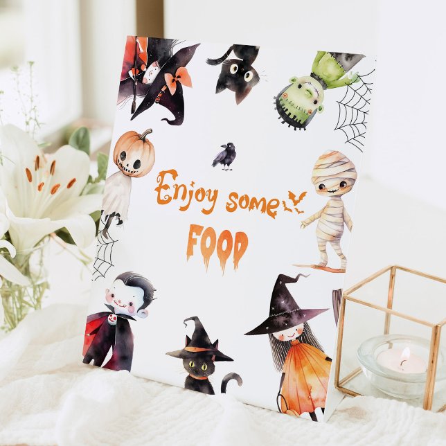 Cute Enjoy some food Halloween party Pedestal Sign (Creator Uploaded)