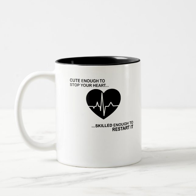 Cute Enough To Stop Your Heart... ...Skilled Enoug Two-Tone Coffee Mug (Left)