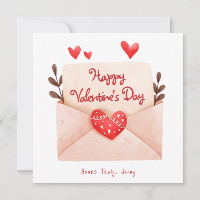 Cute Envelope Happy Valentine's Day Greeting Card (Front)