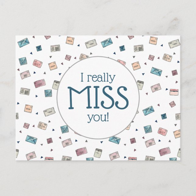 Cute Envelopes Miss You Teacher Postcard (Front)
