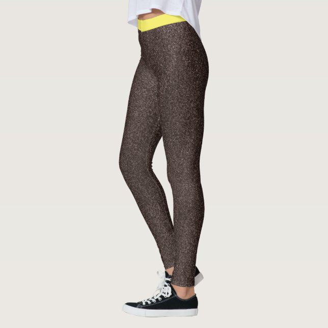 Cute Epresso Yellow Sparkle Glitter Pattern Stripe Leggings (Left)