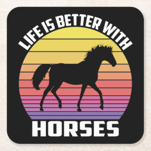 Cute Equestrian Western Party Black Horse Square P Paper Coaster