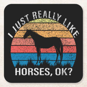 Cute Equestrian Western Party Black Horse Square Paper Coaster