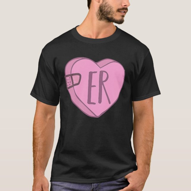 Cute ER Nurse Candy Heart for Valentines Day Scrub T-Shirt (Front)